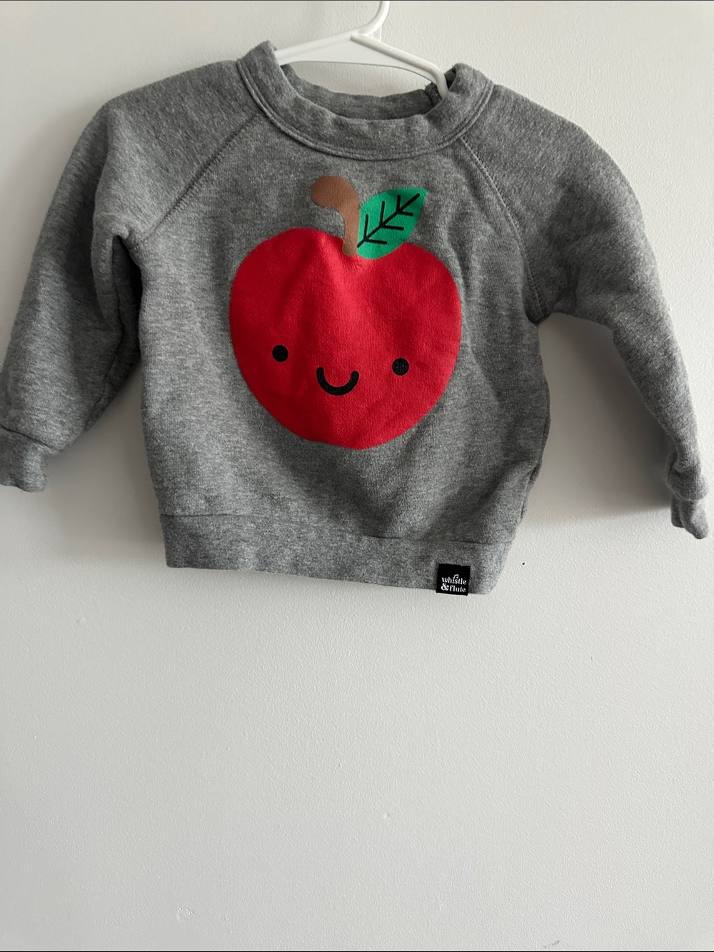 Whistle and Kids Gray Sweatshirt with Red Apple Graphic